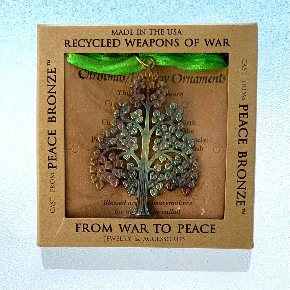 Bronze Bodhi Tree of Enlightenment Ornament with Green Ribbon